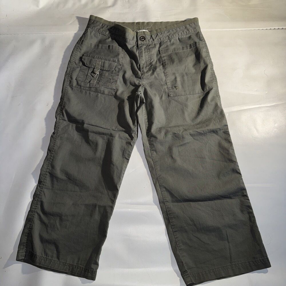 Danskin Woman Olive Green Cropped Pants Size Small Cargo Zip Pockets